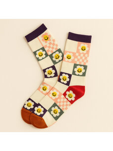 Pika & Bear Pika & Bear Don't Worry, Be Happy Pattern Crew Sock