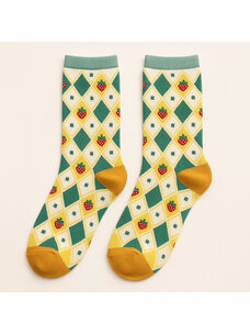Pika & Bear Pika & Bear Strawberry Fields Forever Argyle Crew Sock