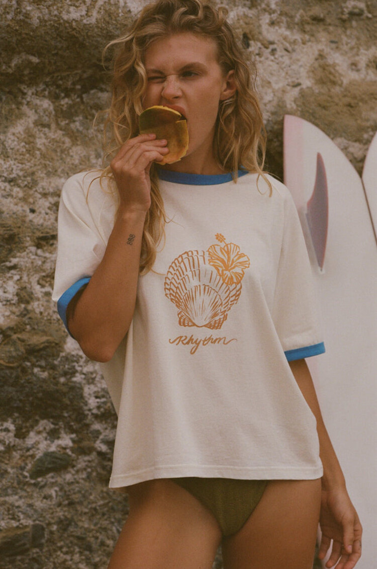 Rhythm Rhythm Sunrise Seashell Ringer Tee | White