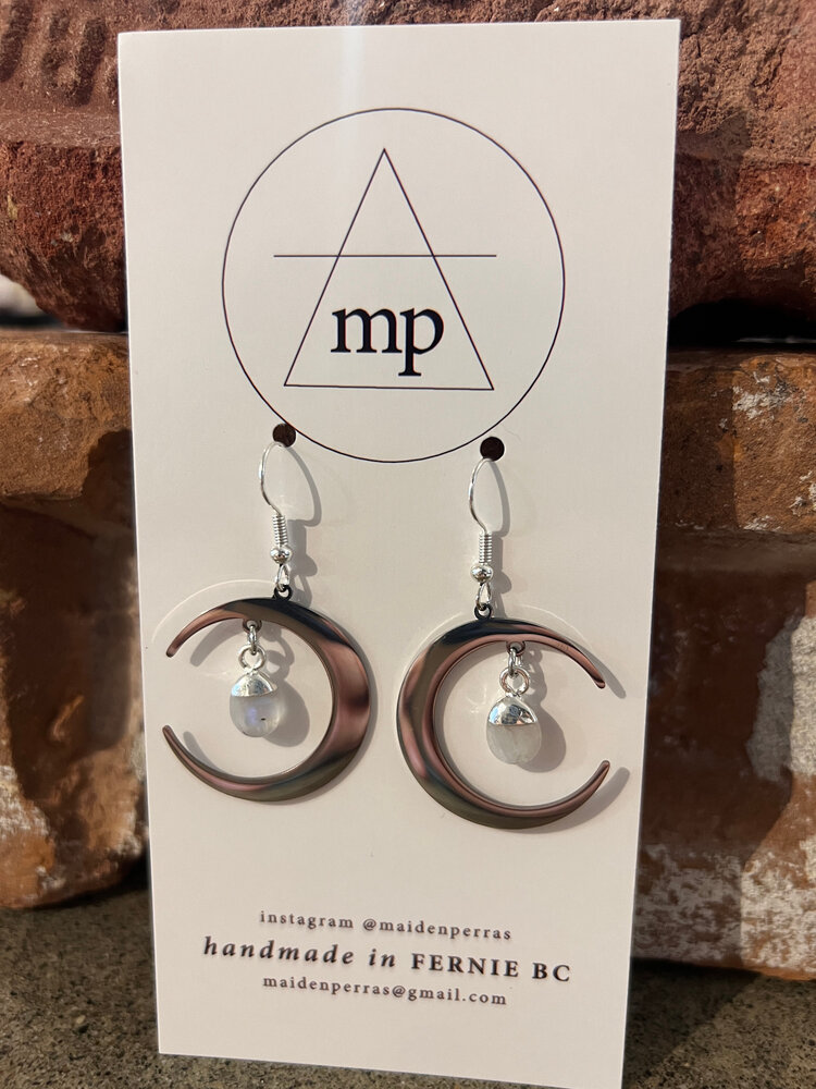 Maiden Perras Maiden Perras Moonstone Drop Moon Earings | Silver