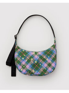 Baggu Baggu Medium Nylon Crescent Bag | Green Star Plaid
