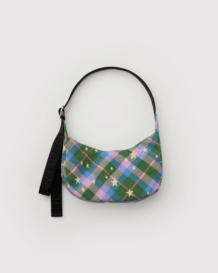 Baggu Baggu Small Nylon Crescent Bag | Green Star Plaid