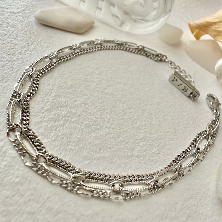 Pika & Bear Nanaimo Triple Layer Textured Chain Bracelet | Silver
