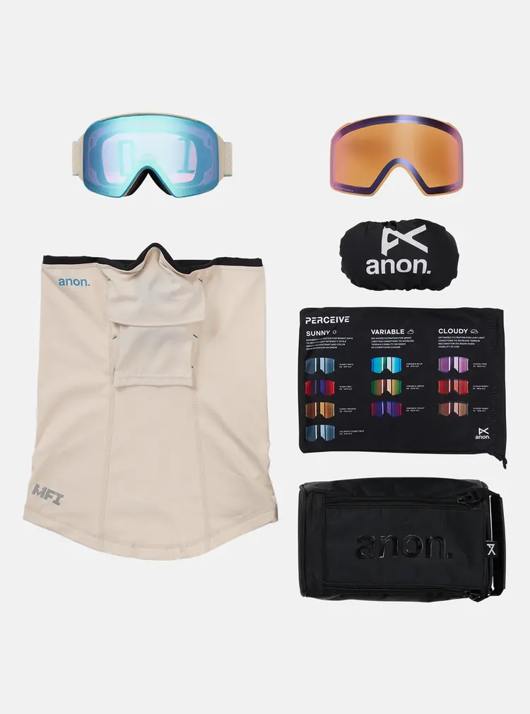 Anon M4S Cylindrical + Bonus Lens + MFI Face Mask Snowboard | Oat / Perceive Variable Blue