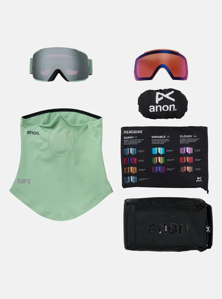 Anon M5 Goggles Bonus Lens MFI Face Mask | Soft Sage / Perceive Sunny Onyx