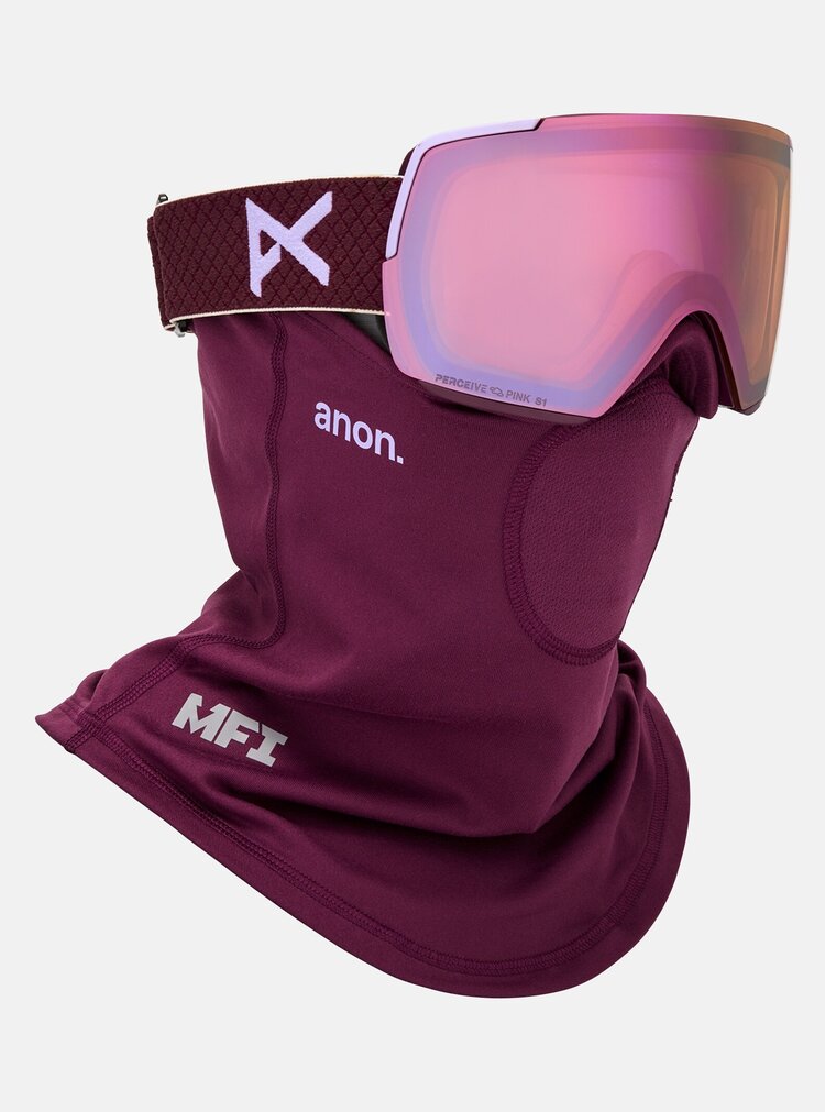 Anon Anon M5S Goggles Cylindrical Bonus Lens  MFI Face Mask | Deep Cherry/Perceive Cloudy Pink