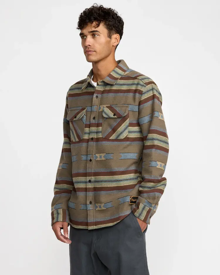 RVCA Dayshift Blanket Flannel Long Sleeve | Mushroom