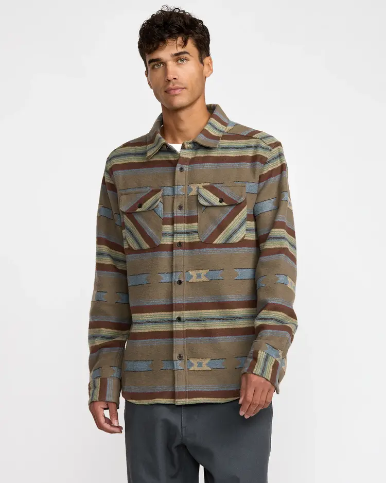 RVCA Dayshift Blanket Flannel Long Sleeve | Mushroom