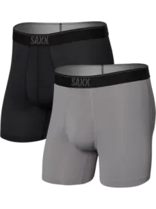 Saxx Quest Quick Dry Mesh Boxer Brief Fly 2Pk | Black/Dark Charcoal II
