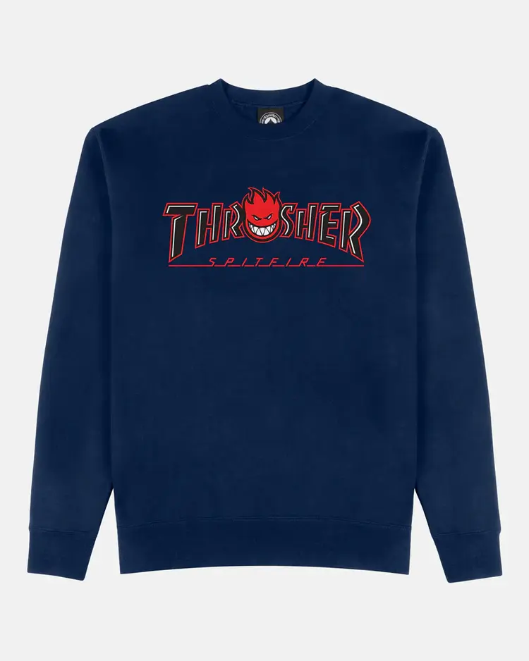Thrasher Thrasher X Spitfire Big Head Outline Crewneck Sweatshirt | Navy