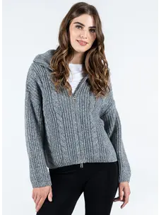 C'est Moi C'est Moi Melange Zip Front Cardigan | SM Gray Ivory