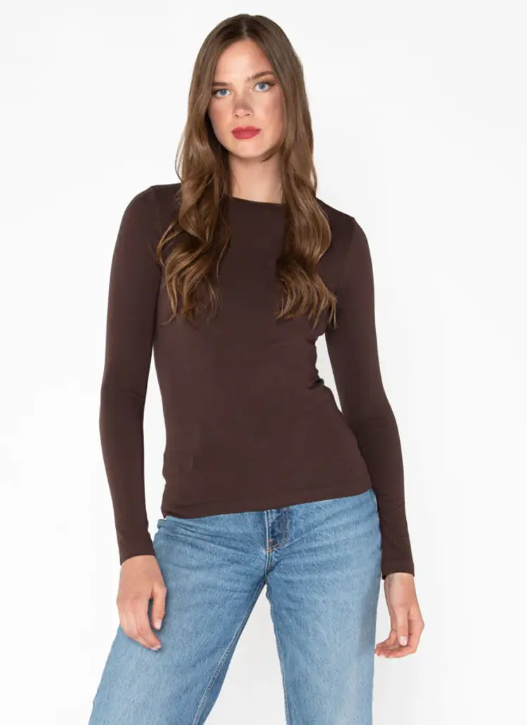 C'est Moi C'est Moi Women's Bamboo Long Sleeve Crew Neck Top One Size |  Brown