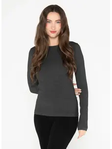 C'est Moi C'est Moi Women's Bamboo Long Sleeve Crew Neck Top One Size |  Heather Black