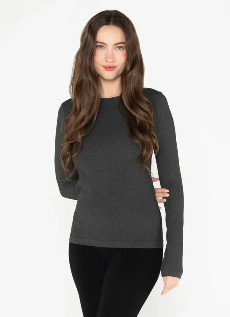 C'est Moi C'est Moi Women's Bamboo Long Sleeve Crew Neck Top One Size |  Heather Black