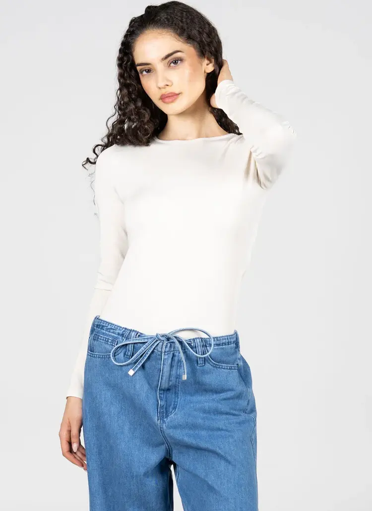 C'est Moi Women's Bamboo Long Sleeve Crew Neck Top One Size |  Ivory