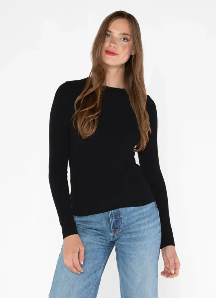 C'est Moi Women's Bamboo Long Sleeve Crew Neck Top One Size | Black