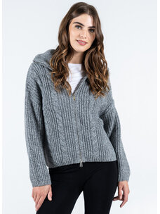 C'est Moi C'est Moi Melange Zip Front Cardi | Grey/Ivory