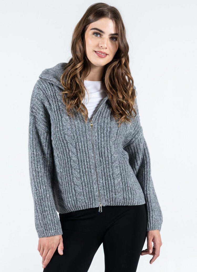 C'est Moi C'est Moi Melange Zip Front Cardi | Grey/Ivory