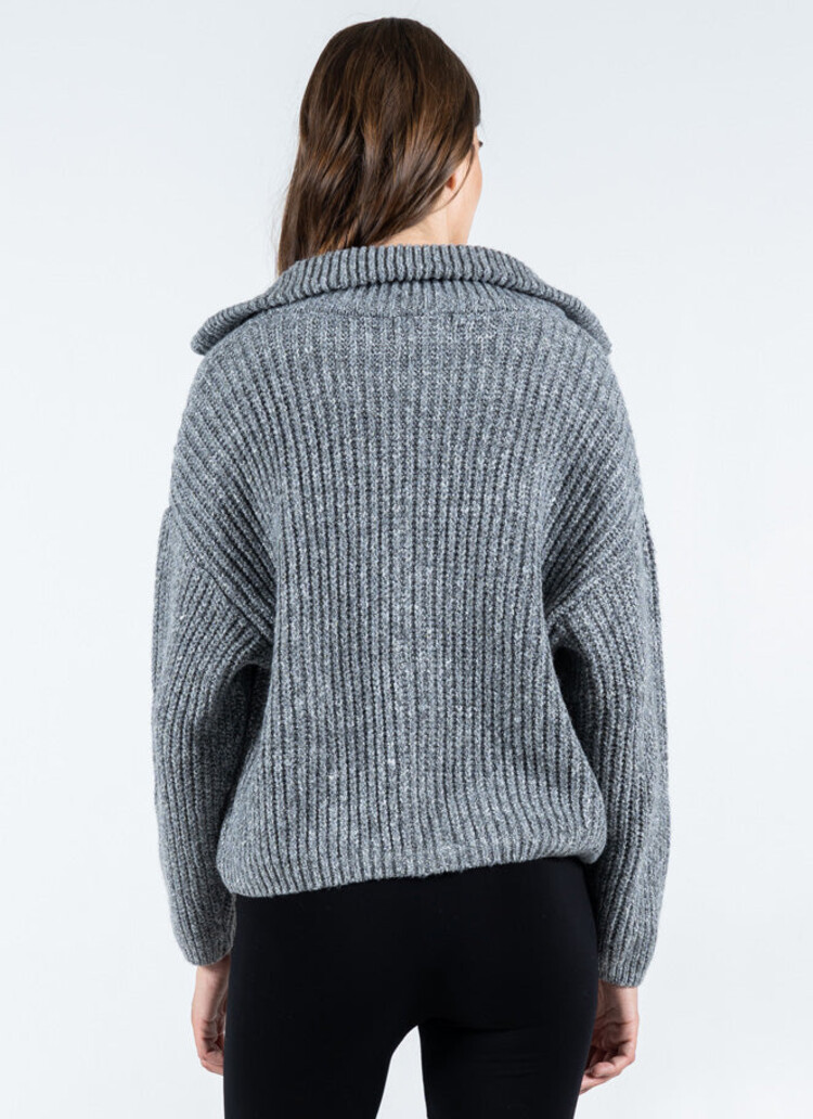C'est Moi C'est Moi Melange Zip Front Cardi | Grey/Ivory