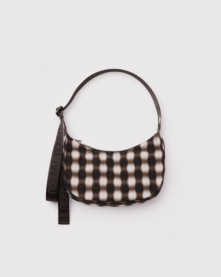 Baggu Small Nylon Crescent Bag | Blurred Gingham Brown