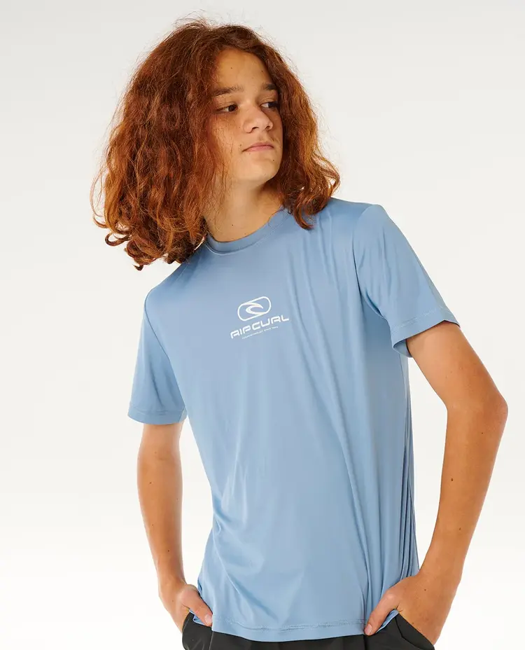 Rip Curl Icons Surflite UV Short Sleeve Rash Vest Kids| Faded Denim