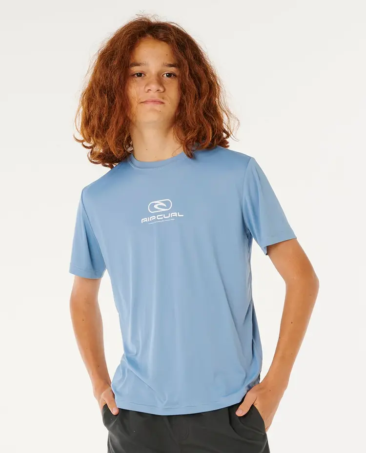 Rip Curl Icons Surflite UV Short Sleeve Rash Vest Kids| Faded Denim