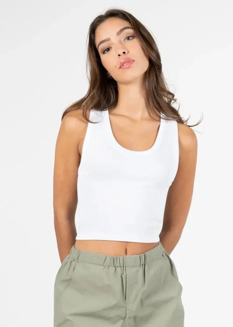 C'est Moi Bamboo Rib Deep Scoop Tank | Black One Size