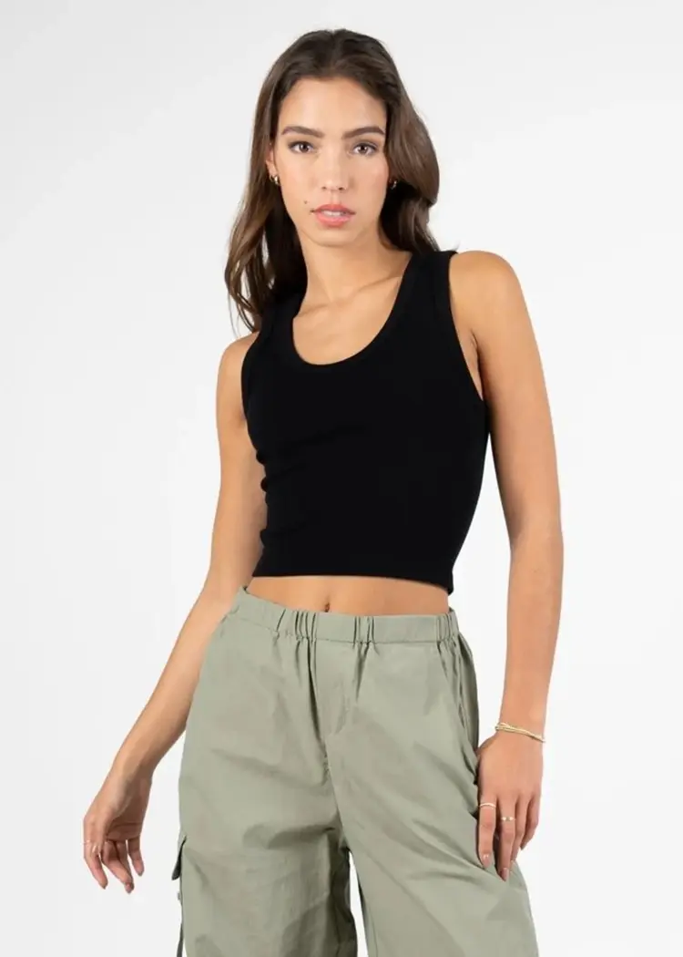C'est Moi Bamboo Rib Deep Scoop Tank | Black One Size