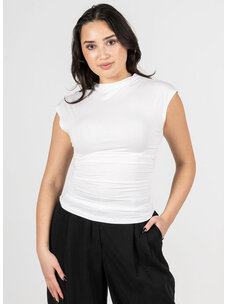 C'est Moi Cotton Spandex Rouched Side Top | White