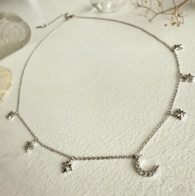 Pika & Bear Andromeda Stars & Moon Charm Necklace | Silver
