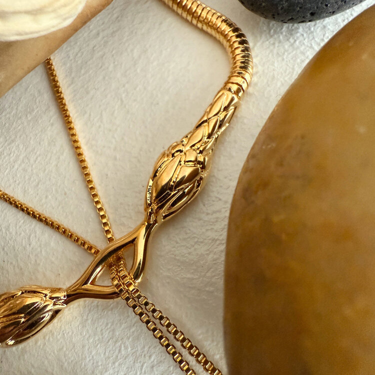 Pika & Bear Cenchoa Double Snake Layered Necklace | Gold