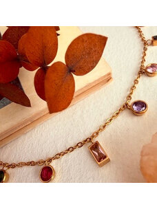 Pika & Bear Charlemagne Multi-Coloured Zircons Charm Necklace | Gold