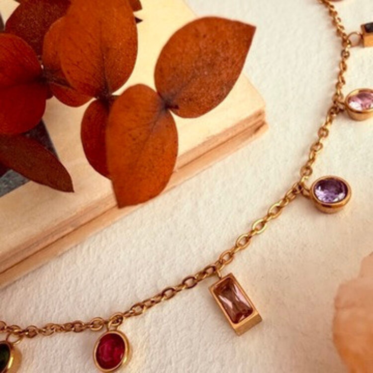 Pika & Bear Charlemagne Multi-Coloured Zircons Charm Necklace | Gold