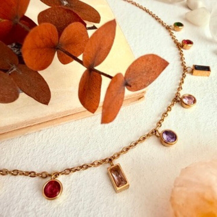 Pika & Bear Charlemagne Multi-Coloured Zircons Charm Necklace | Gold
