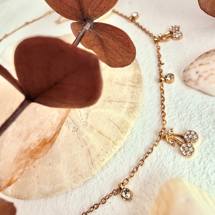 Pika & Bear Cherry Bomb Charm Necklace | Gold