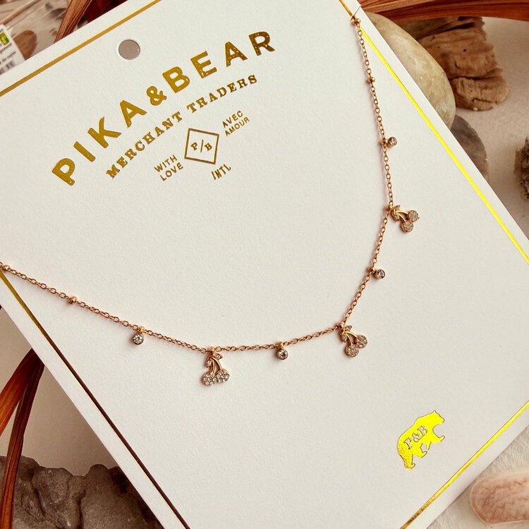 Pika & Bear Cherry Bomb Charm Necklace | Gold