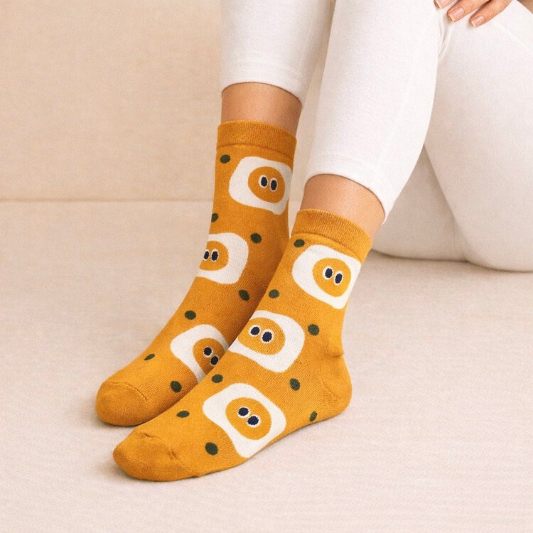 Pika & Bear Pika & Bear Fried Egg Pattern Crew Sock