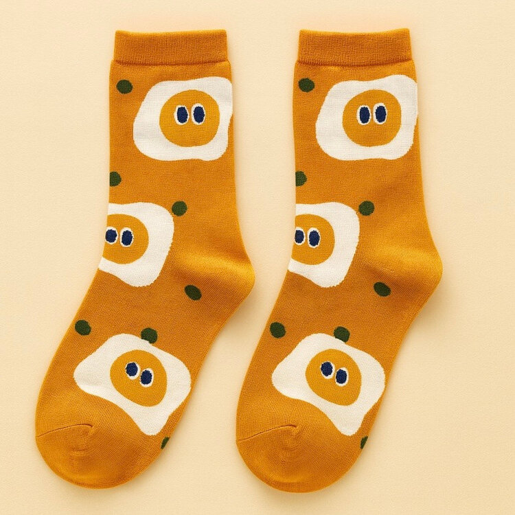 Pika & Bear Pika & Bear Fried Egg Pattern Crew Sock