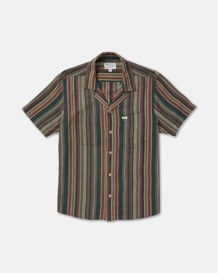 RVCA Exotica Stripe Short Sleeve Shirt | Sage Leaf