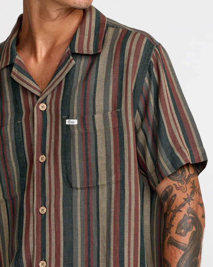 RVCA Exotica Stripe Short Sleeve Shirt | Sage Leaf