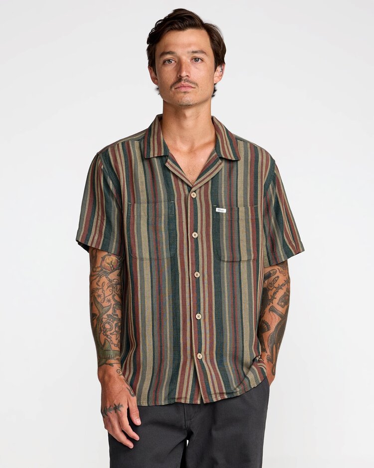 RVCA Exotica Stripe Short Sleeve Shirt | Sage Leaf