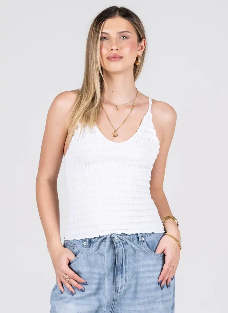 C'est Moi Cest Moi Seamless Smocked Cami | White