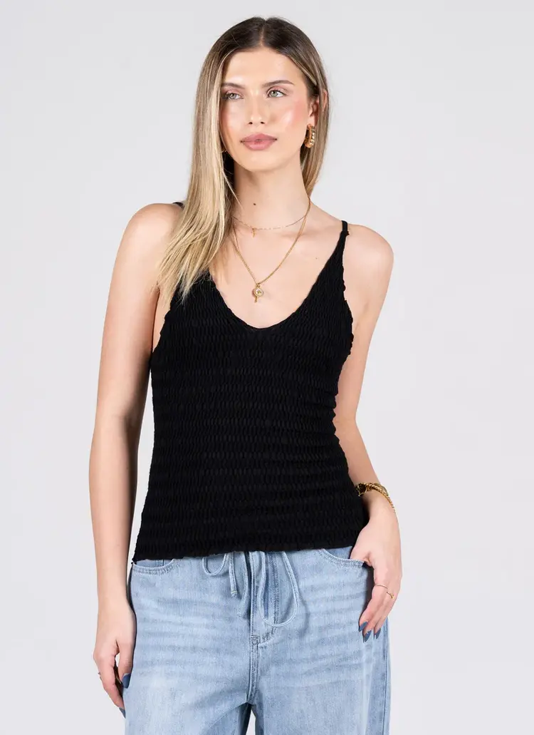 C'est Moi Cest Moi Seamless Smocked Cami | Black