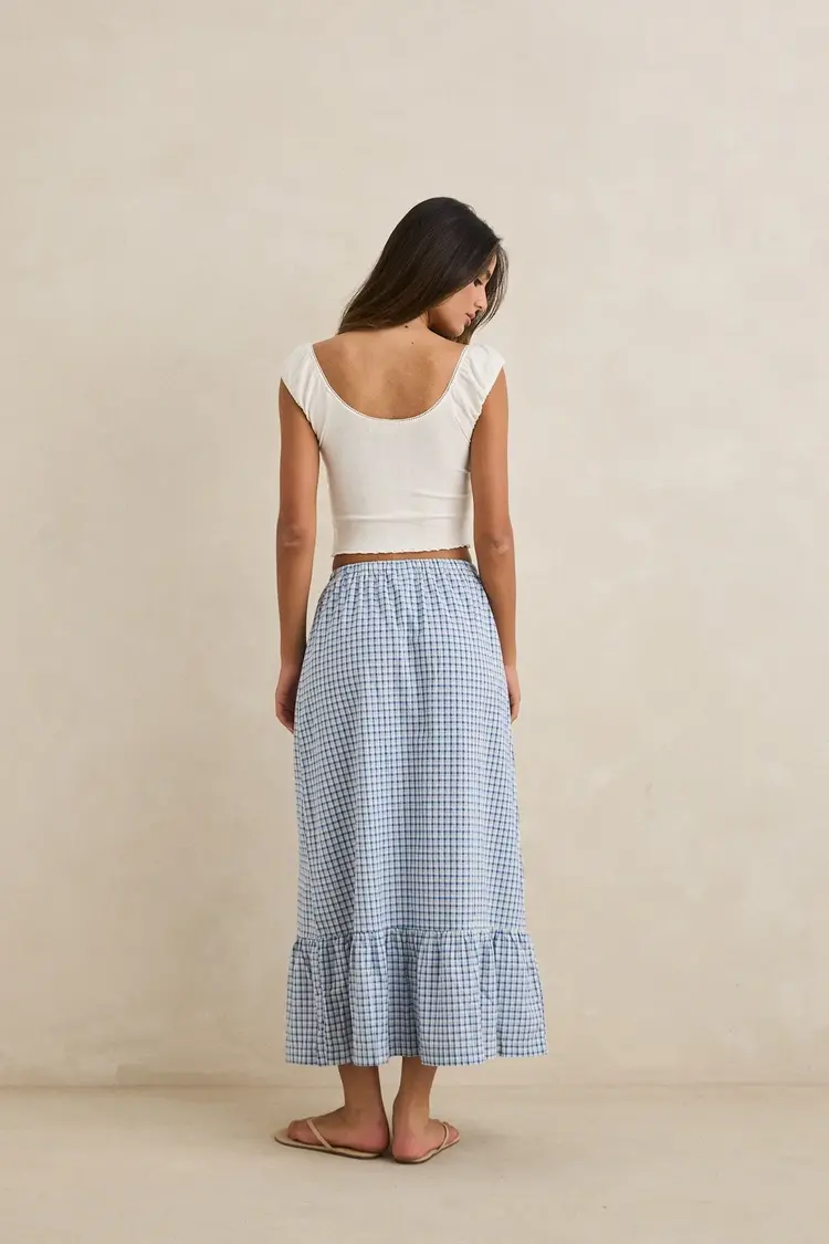 Rhythm Rhythm Lola Check Tiered Maxi Skirt | Blue