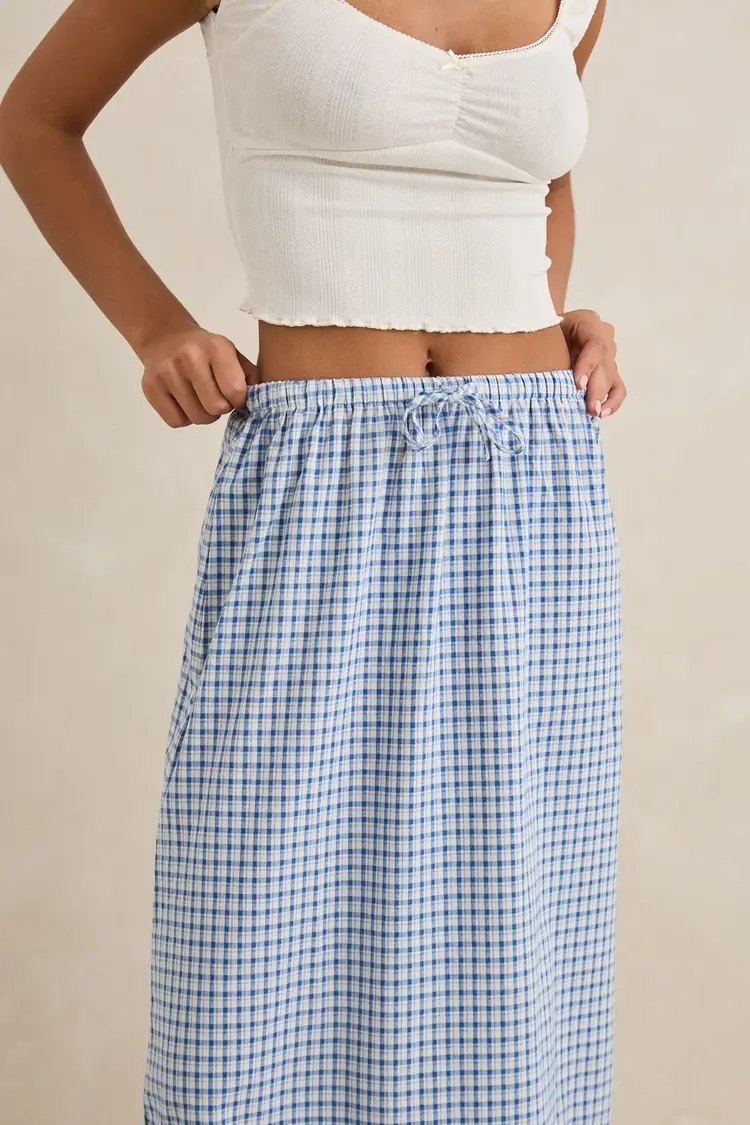 Rhythm Lola Check Tiered Maxi Skirt | Blue
