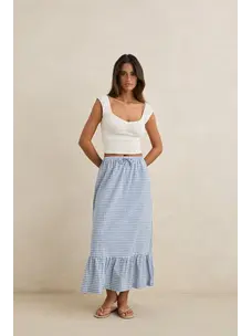 Rhythm Rhythm Lola Check Tiered Maxi Skirt | Blue