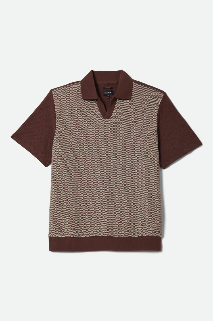 Brixton Theo Jacquard S/S Polo | Chocolate/Off White