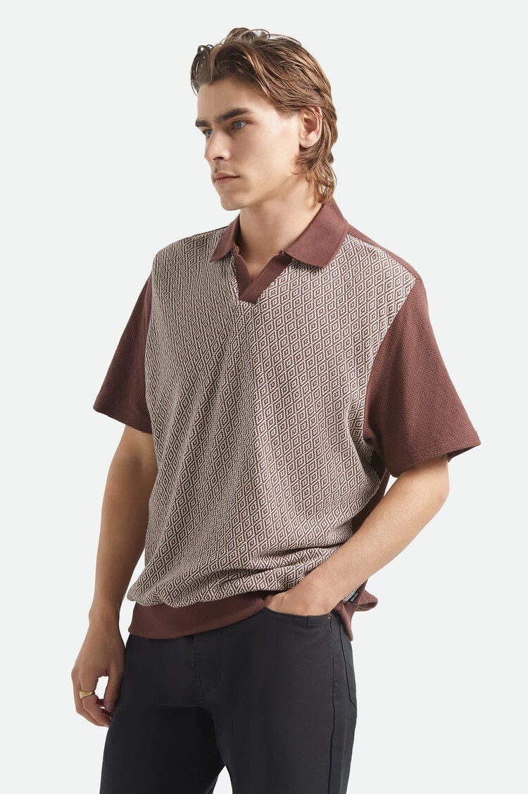 Brixton Theo Jacquard S/S Polo | Chocolate/Off White