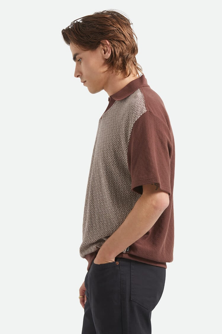 Brixton Brixton Theo Jacquard S/S Polo | Chocolate/Off White