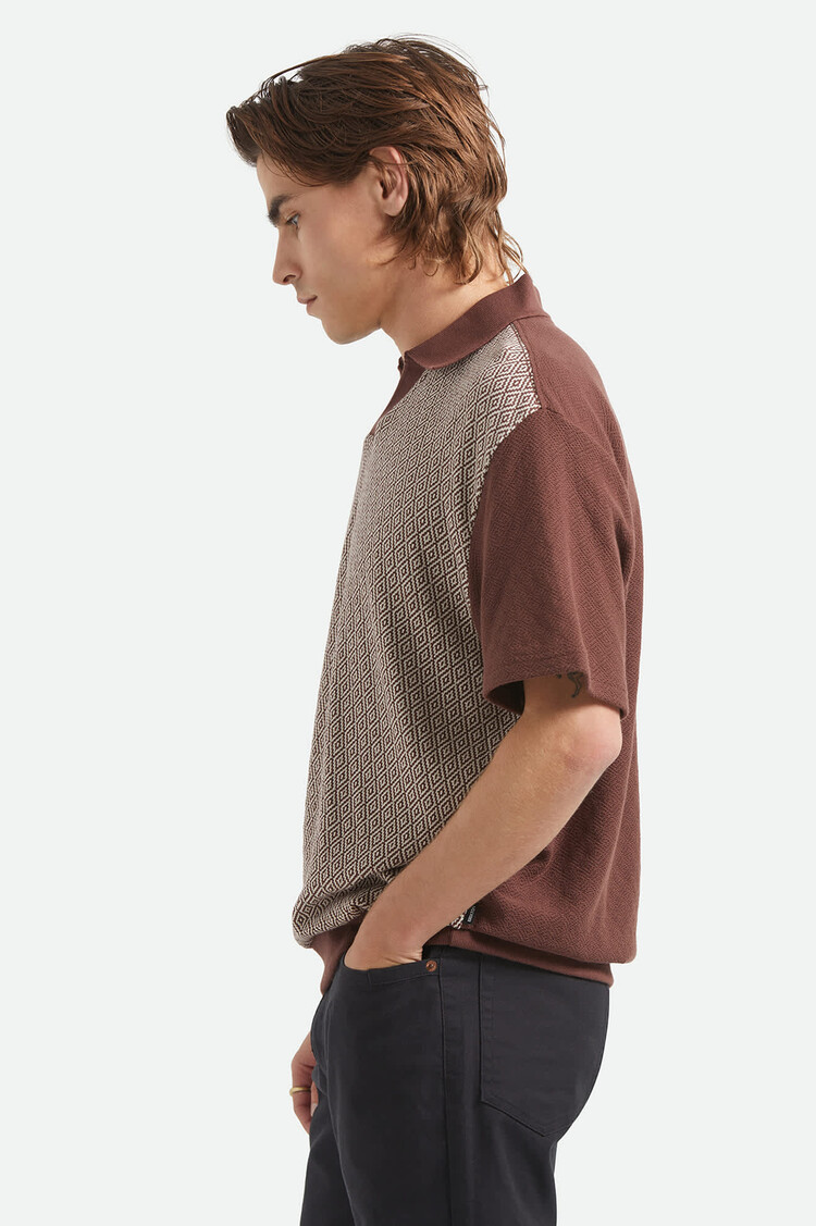 Brixton Theo Jacquard S/S Polo | Chocolate/Off White